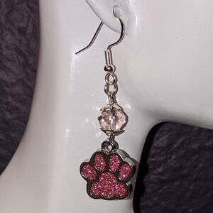 Light Pink Sparkle Paw Print Earrings (Smooth Facet)